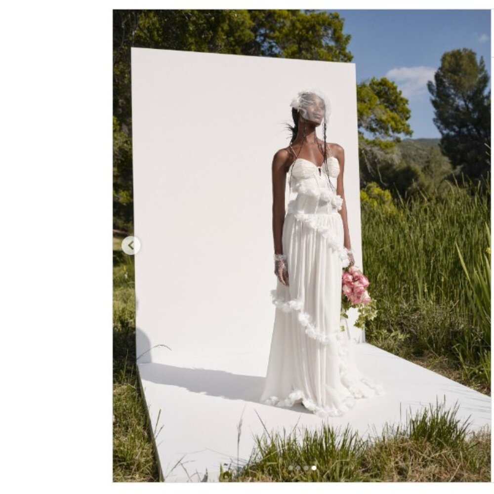 For Love & Lemons Olivia Gown in White wedding maxi flowy ruffle draped dress